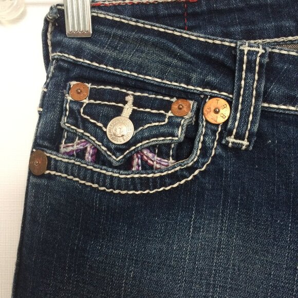 True Religion Joey Rainbow Girls Youth Jeans Sz 14 Violet Boot Twisted Seams - Picture 4 of 11